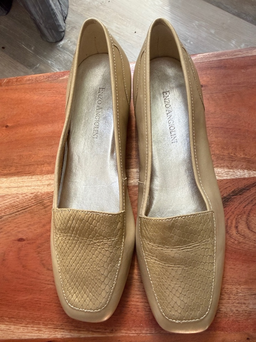 Enzo Angiolini Beige Snake-Textured Loafers